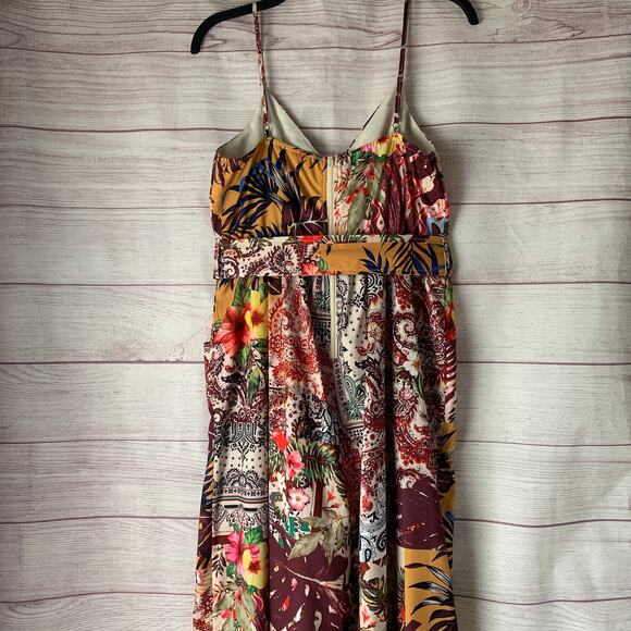 A. Peach Floral Print Belted Jumpsuit Wide Leg Adjustable Straps Pockets Size M - Picture 7 of 16